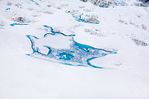 Aerial view of meltwater patterns on Peters Glacier, South Georgia, Antarctica, December 2006