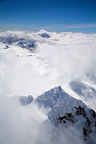 Aerial view of Warburton Peak surrounded by clouds, looking south, South Georgia, Antarctica, December 2006
