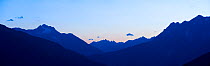 Alpine skyline from Kaunergrat visitor's centre at dusk, digital composite, Naturpark Kaunergrat, Tirol, Austria, July 2008