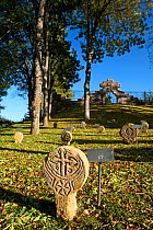 Tombstones in Espinal on the Camino of Santiago de Compostela, Pyrenees, Navarra, Spain.