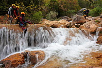 Canyoning in Guadalquivir river, Sierra de Cazorla Natural Park, Jaen, Andalusia, Spain. May 2009.