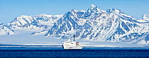 Cruise ship, Akademik Ioffe, moored in Adventfjorden, northern Spitsbergen, Svalbard, Arctic Norway, June 2009