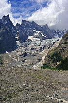 Retreating glacier in the Mont Blanc Massif showing moraine, Italy, July 2009