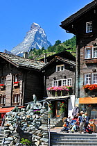 The Matterhorn viewed from town of Zermatt, Valais, Switzerland, July 2009