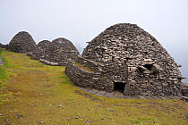 Beehive huts in the Century monastery on Skellig Michael, The Skellig Islands, Ireland, May 2009.