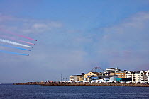 Red Arrows display over Salthill, during the Volvo Ocean Race Inshore Races, Galway, Ireland, May 2009.