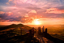The Great Ridge nr. Castleton at sunrise, looking towards Lose Hill. Peak District National Park, England. September.