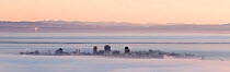 Christchurch surrounded by heavy fog at sunrise, New Zealand, August 2007