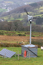 Wind turbine and solar panel for renewable energy electricity generation, Carmathenshire, Wales, UK, December 2007