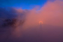 Brocken spectre phenomenon on clouds at sunset, High Tatras, Carpathian Mountains, Slovakia, June 2009