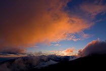 Clouds above Mount Pol'skà Tomanovà (1,977m) at sunset, Western Tatras, Carpathian Mountains, Slovakia, June 2009