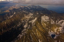 Aerial view of the heart of the High Tatras, culminating with Mount Gerlach (2,665m) the highest peak on the right, High Tatras, Carpathian Mountains, Slovakia, June 2009