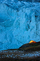 Tent at night next to Russell Glacier, Greenland, August 2009