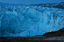 Tent at night next to Russell Glacier, Greenland, August 2009