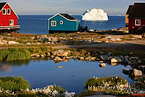 Houses on coast, Qeqertarsuaq, Disko Bay, Greenland, August 2009