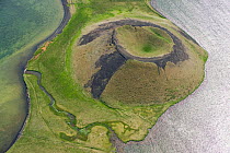 Aerial view of Skutustadagigar pseudocrater, Lake Myvatn, Northern Iceland, June 2009