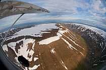Aerial view of mountainous terrain between Akureryi and Husavik, Northern Iceland, July 2009