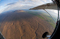 Aerial view of volcanic landscape south east of Lake Myvatn, Northern Iceland, July 2009