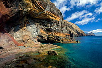Entrance to "Furna da água" cave, regularly visited by Monk Seals (Monachus monachus) Deserta Grande, Desertas Islands, Madeira, Portugal, August 2009