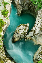 River Soca flowing through Velika korita showing erosion, Triglav National Park, Slovenia, June 2009.