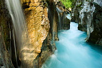 River Soca flowing through Velika korita with waterfalls, Triglav National Park, Slovenia, June 2009