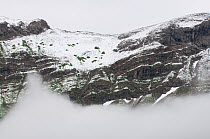 Fresh snow on mountains over clouds, Liechtenstein, June 2009