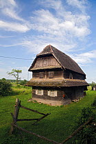 Traditional house made from local Slavonian oak wood, Krapje village, Lonjsko Polje Nature Park, Sisack-Moslavina county, Slavonia region, Posavina area, Croatia, June 2009
