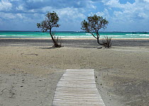 Elafonissi beach with wooden decking, Crete, Greece, April 2009