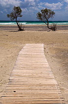 Elafonissi beach with wooden decking, Crete, Greece, April 2009