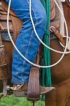 Cowboy, detail of stirrup and leg, Pendleton Roundup, Oregon, USA, September 2009