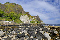 Basalt rocks on shore from cliff landslip, Ardclinis,  near Garron Point, County Antrim, Northern Ireland, May 2008