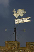 Cockerel on weathervane, Bacton Church tower, Norfolk, UK