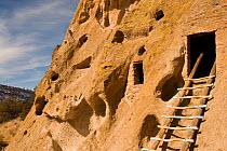 Ancestral Pueblo dwellings at Bandelier National Monument, Frijoles Canyon, near Santa Fe, New Mexico. 2009.