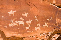 Petroglyphs on Newspaper Rock, a boulder in Canyonlands National Park, Utah, USA. 2009.