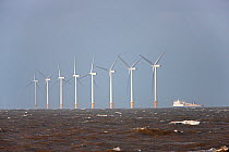 Several off-shore wind turbines in Liverpool Bay, UK, November.