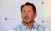Oracle's Larry Ellison at press conference prior to the start of the 33rd America's Cup, Valencia, Spain. February 2010.