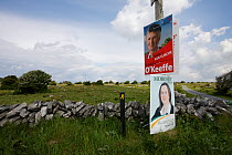Election signs left up after the election, Burren region, County Clare, Republic of Ireland, June 2009