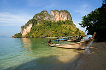 Longboats moored on Koh Phak Bia beach, Thailand, January 2006