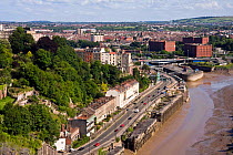 Bristol City (Clifton and Hotwells) and Avon River, viewed from the Clifton Suspension Bridge. UK, June 2009.