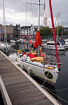 Yacht moored in the Barbican Harbour, Plymouth, after the Rolex Fastnet Race, August 2009.