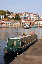 Narrow boat moored on Bristol Harbour, October 2009.