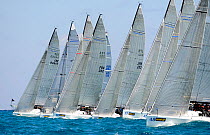 Melges 32 start, Miami Grand Prix, Florida, USA. March 2010. Bow number 60, "Teasing Machine" (FRA) was the overall winner.