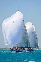 Farr 40 fleet downwind with "Fiamma" (ITA) ahead, Miami Grand Prix, Florida, USA. March 2010.