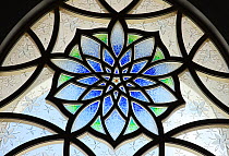 Inside Sheikh Zayed Bin Sultan Al Nahyan Mosque, window detail, Abu Dhabi, UAE, November 2008