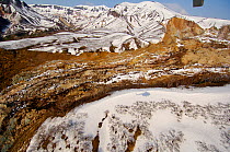 Aerial view of Kamchatka landslide, where on 3 June 2007 a massive landslide buried part of Kamchatka's Valley of the Geysers. Kronotsky Zapovednik, Kamchatka, Russia.