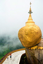 The Golden Rock in Kyaiktiyo, one of the most important buddhist temple in Myanmar / Burma.  August 2009