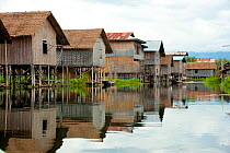 Row of floating houses in the waters of Inle Lake, Shan State, Myanmar, Burma. August 2009