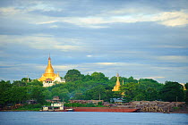 View of Sagaing Hill with golden temple spires, Sagaing Divission, Myanmar, Burma September 2009