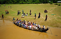 People on the boat in the Ayeyarwady river, from Mandalay to Bagan, Myanmar, Burma. September 2009