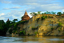 View of Bagan from the the Ayeyarwady river, from Mandalay to Bagan, Myanmar, Burma. September 2009